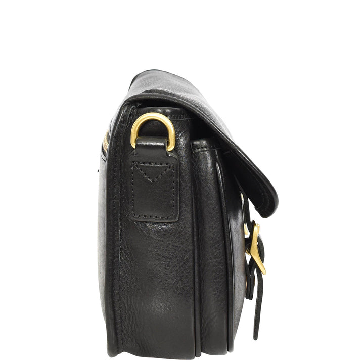 Womens Classic Premium Leather Messenger Cross Body Bag Helen Black