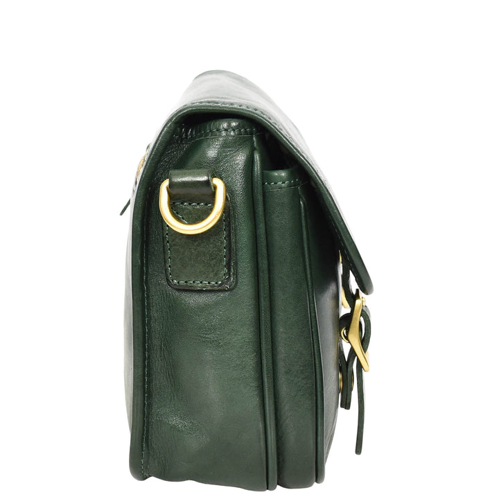 Womens Classic Premium Leather Messenger Cross Body Bag Helen Green