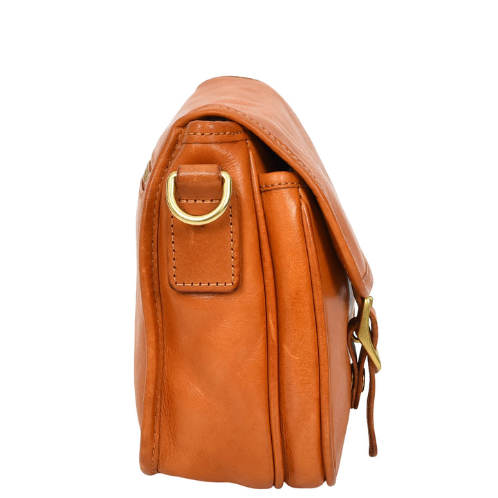 Womens Classic Premium Leather Messenger Cross Body Bag Helen Tan