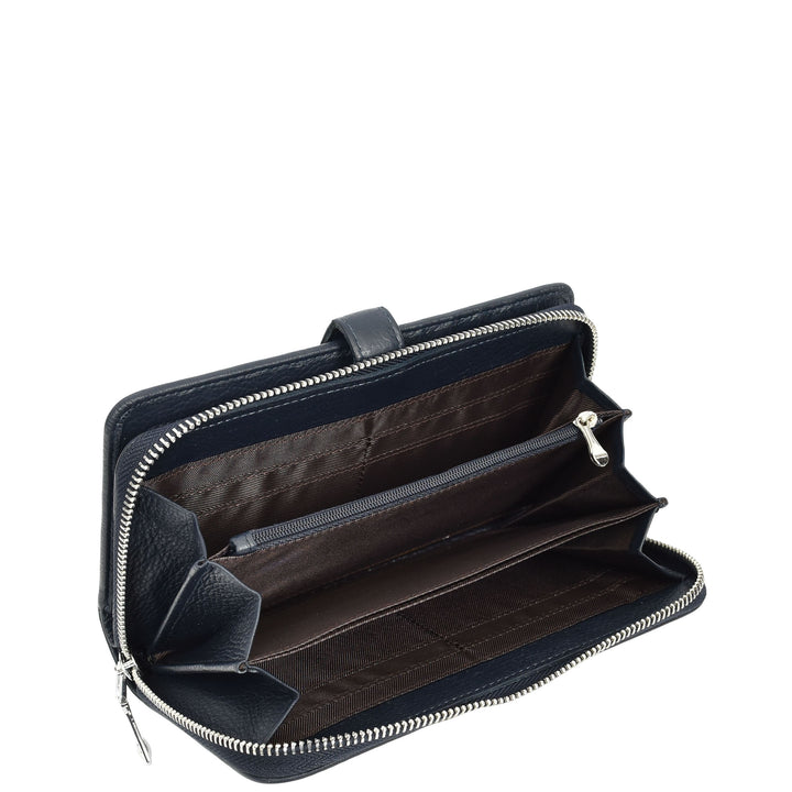 Womens Real Leather Purse Envelope Style Clutch Wallet HOL732 Navy