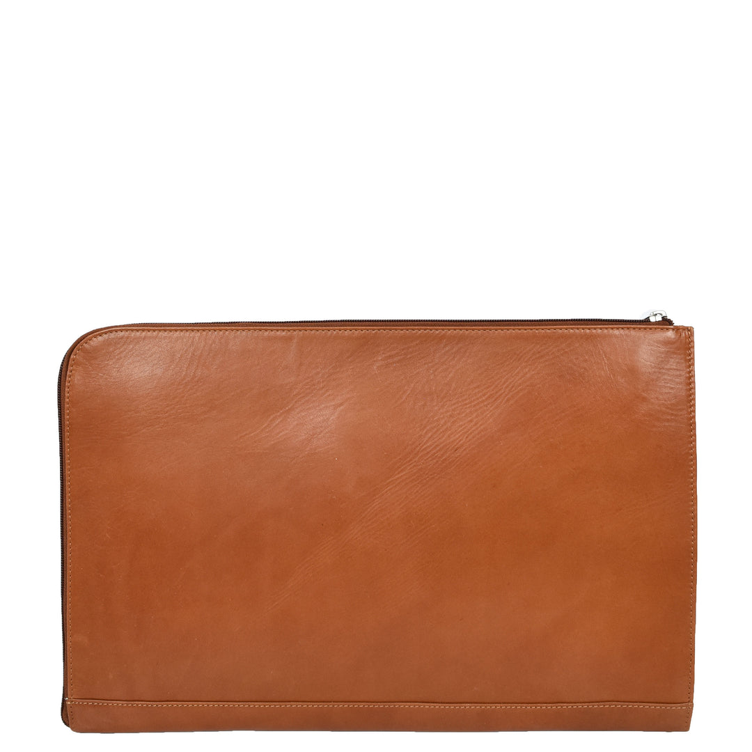 Real Leather Portfolio Case A4 Business Document Organiser Folio Underarm Bag Doc Cognac-2