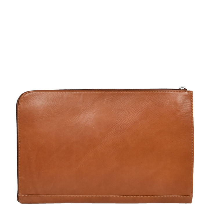 Real Leather Portfolio Case A4 Business Document Organiser Folio Underarm Bag Doc Cognac-2
