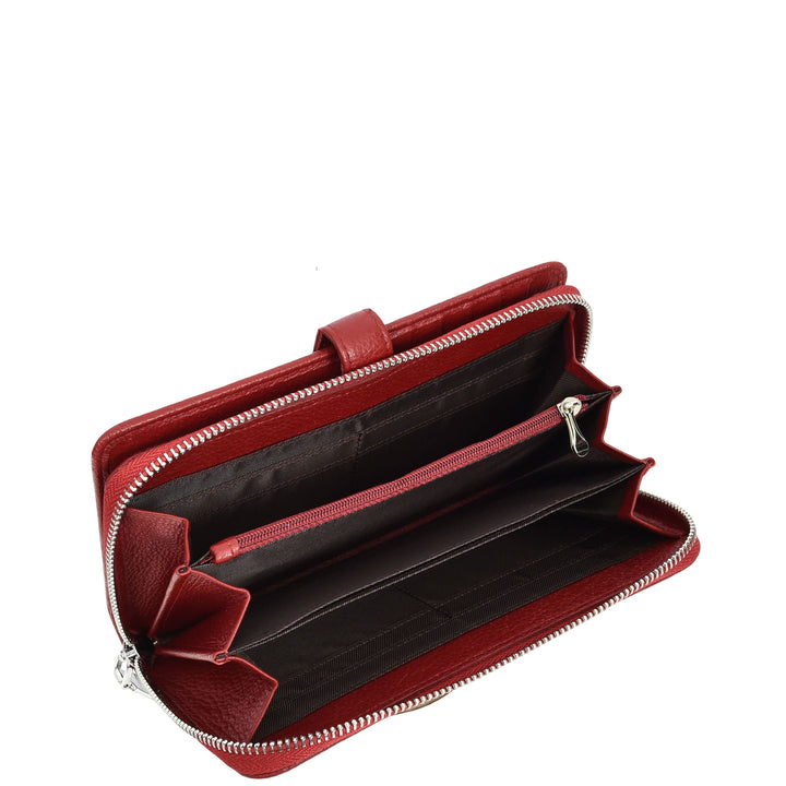 Womens Real Leather Purse Envelope Style Clutch Wallet HOL732 Red