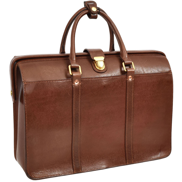 Real Leather Doctors Briefcase Gladstone Lawyers Bag with Laptop Compartment Cullen Brown