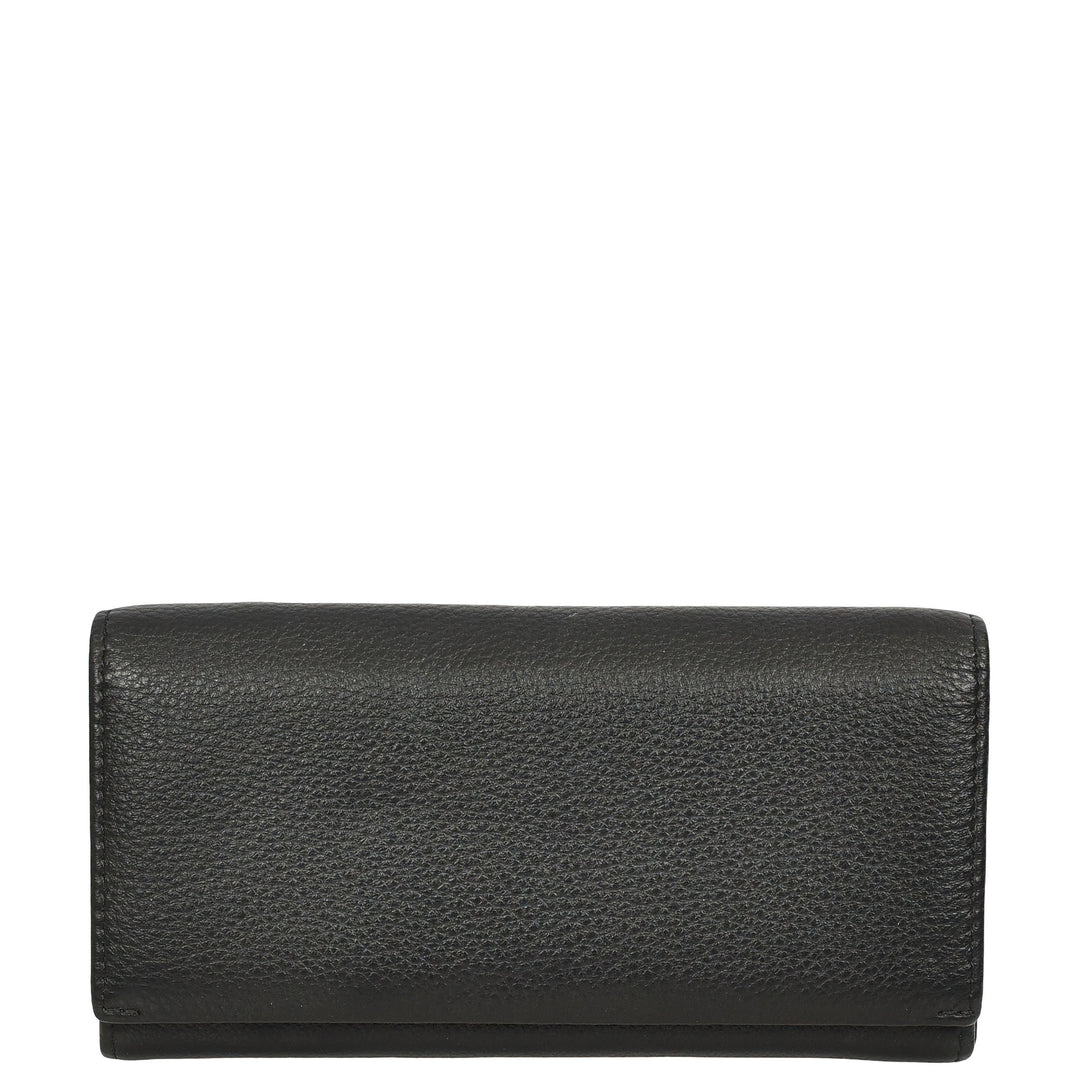 Womens Real Leather Purse Envelope Style with Metal Frame Large Size Clutch Wallet Cumbria Black