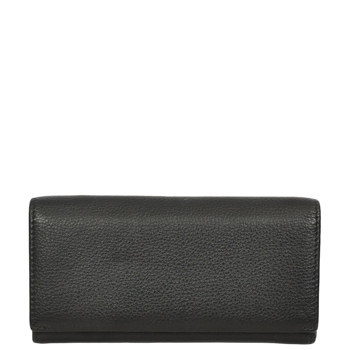 Womens Real Leather Purse Envelope Style with Metal Frame Large Size Clutch Wallet Cumbria Black