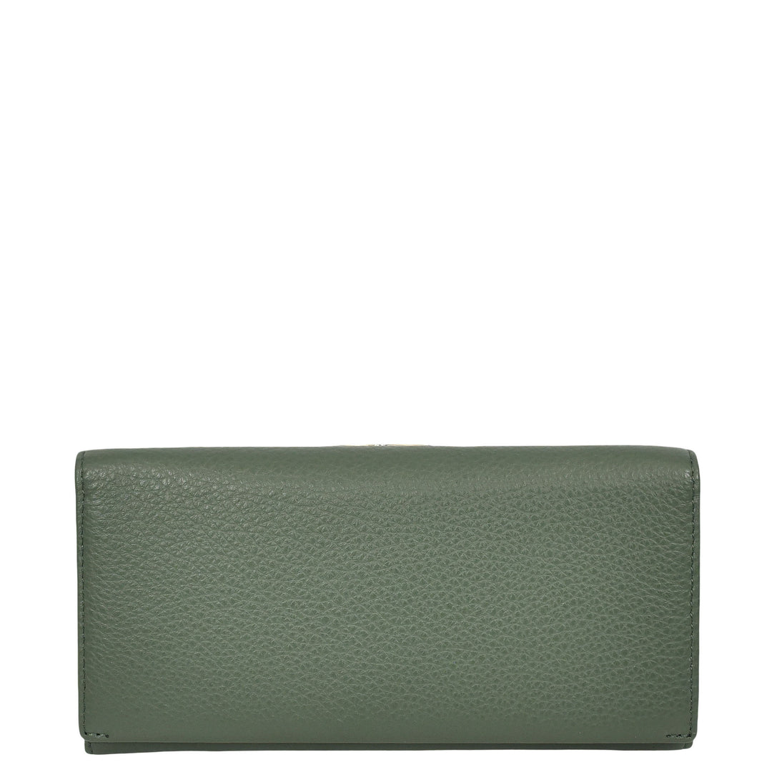 Womens Real Leather Purse Envelope Style with Metal Frame Large Size Clutch Wallet Cumbria Olive Green