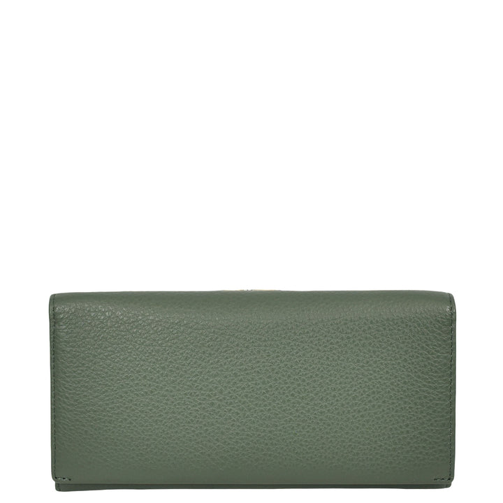Womens Real Leather Purse Envelope Style with Metal Frame Large Size Clutch Wallet Cumbria Olive Green