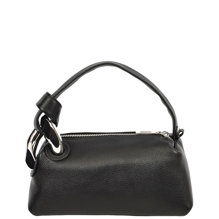 Womens Real Leather Handbag Small Size with Adjustable Strap Amara Black