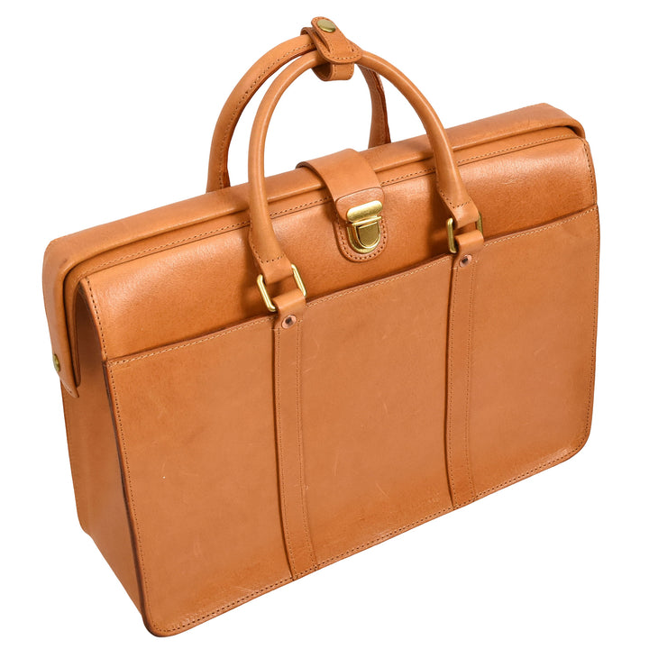Real Leather Doctors Briefcase Gladstone Lawyers Bag with Laptop Compartment Cullen Tan