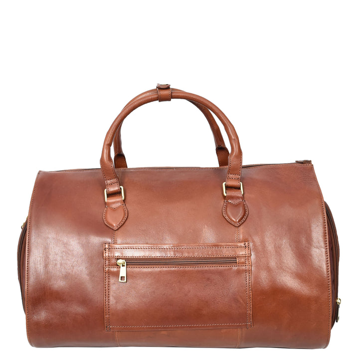 Real Leather Garment Suit Carrier 2-in-1 Holdall Duffel Travel Bag Ludlow Tan