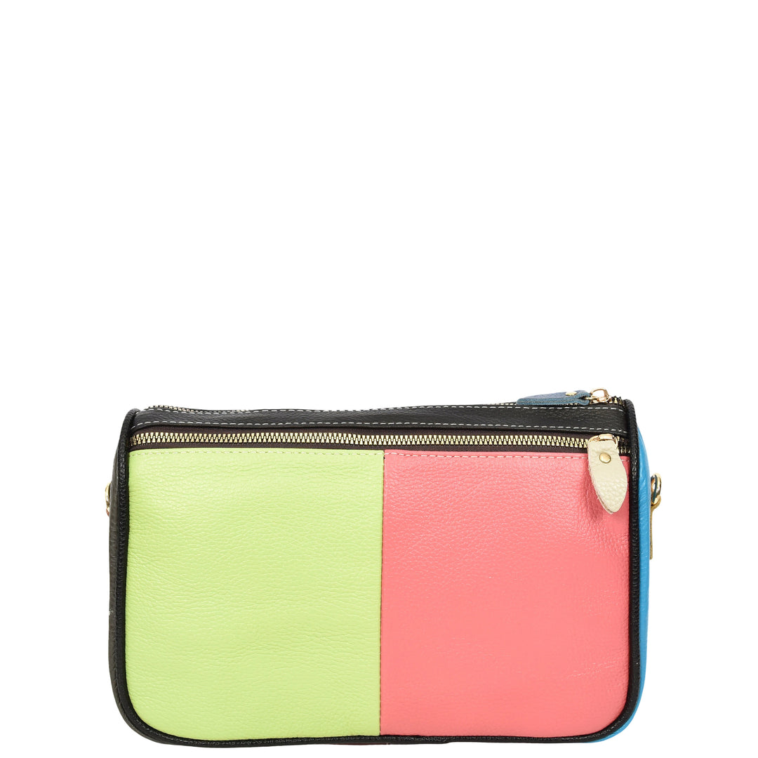 Women's Real Cowhide Leather Multicolour Patchwork Crossbody Bag Colour Block Design HOL309