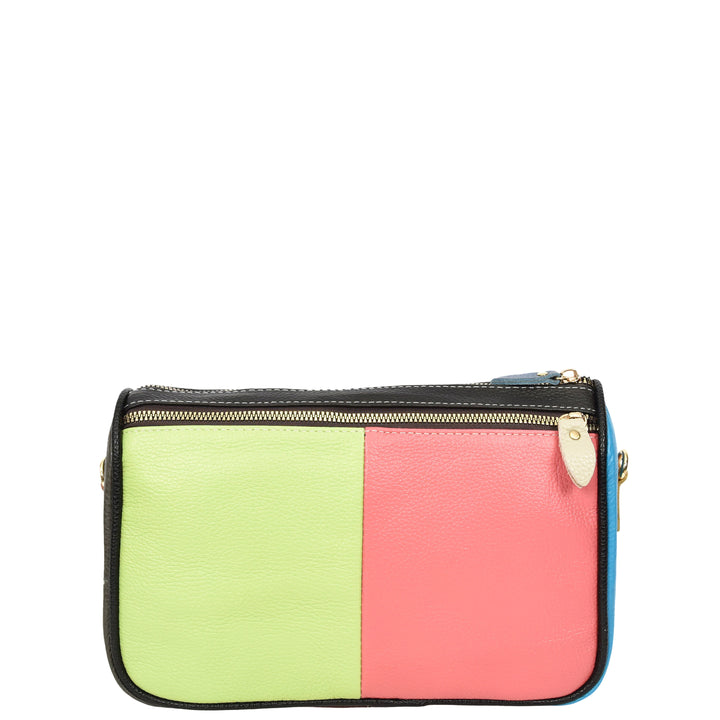 Women's Real Cowhide Leather Multicolour Patchwork Crossbody Bag Colour Block Design HOL309