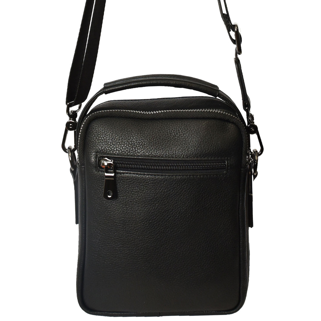 Mens Real Leather Cross Body Bag Small Organiser Travel Pouch Jett Black