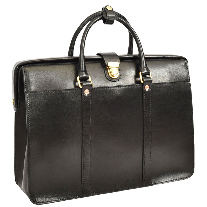 Real Leather Doctors Briefcase Gladstone Lawyers Bag with Laptop Compartment Cullen Black