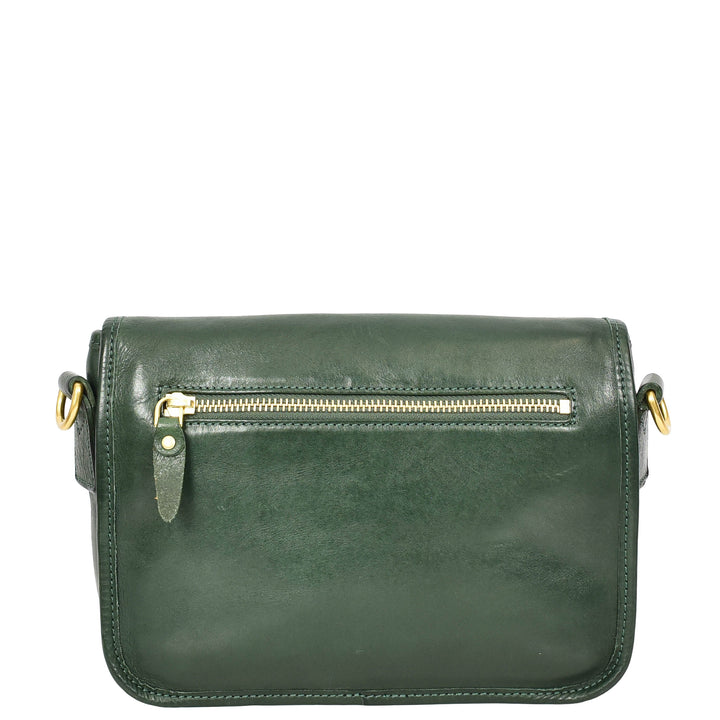 Womens Classic Premium Leather Messenger Cross Body Bag Helen Green