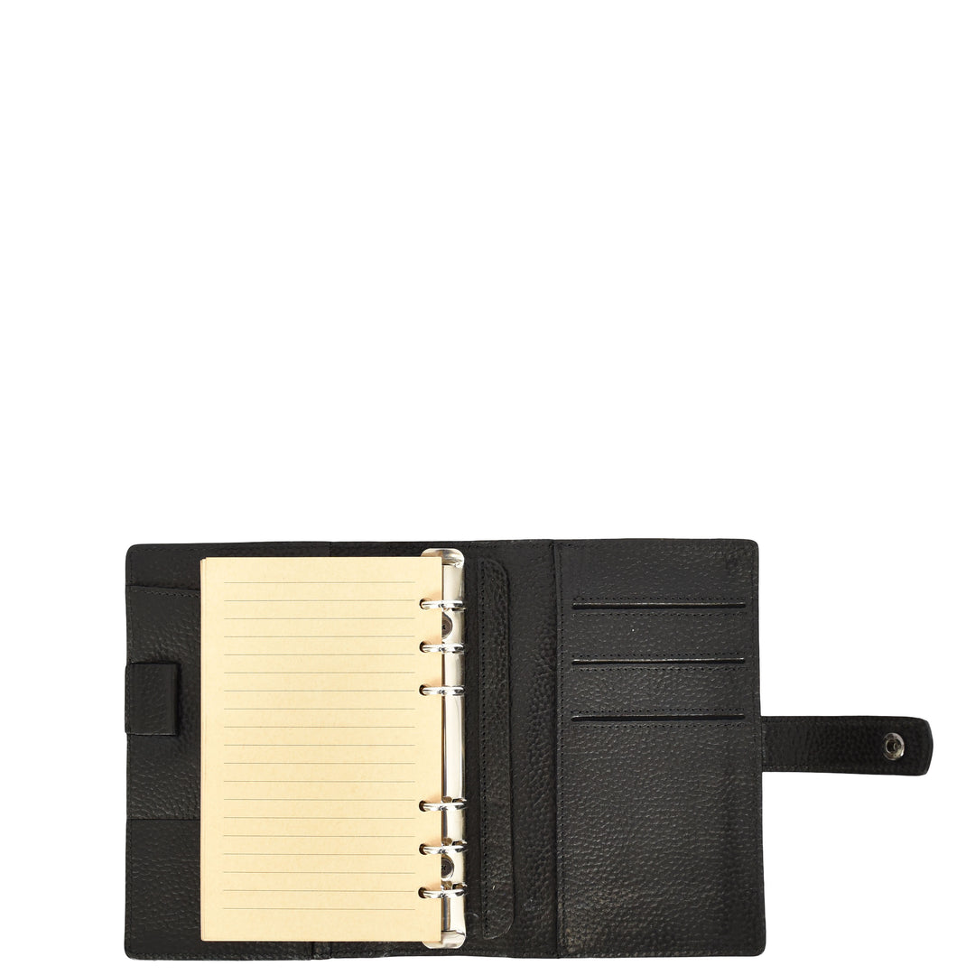 Premium Leather Diary Personal Organiser A6 Size Paper Refillable Ring Binder Notebook Velmora Black