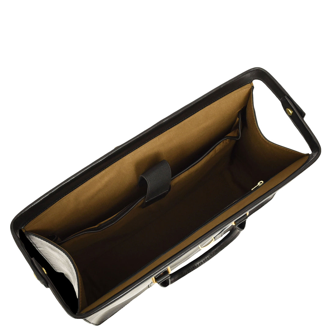 Real Leather Doctors Briefcase Gladstone Lawyers Bag with Laptop Compartment Cullen Black