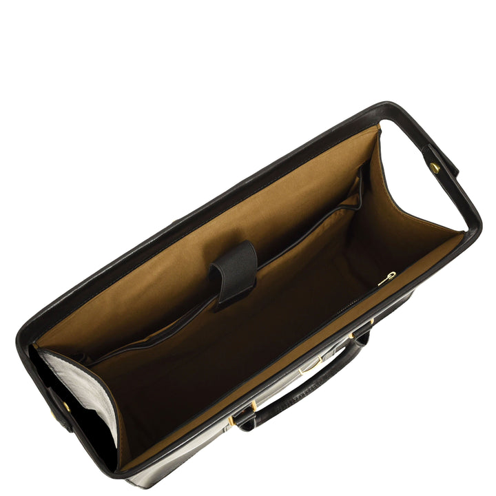 Real Leather Doctors Briefcase Gladstone Lawyers Bag with Laptop Compartment Cullen Black