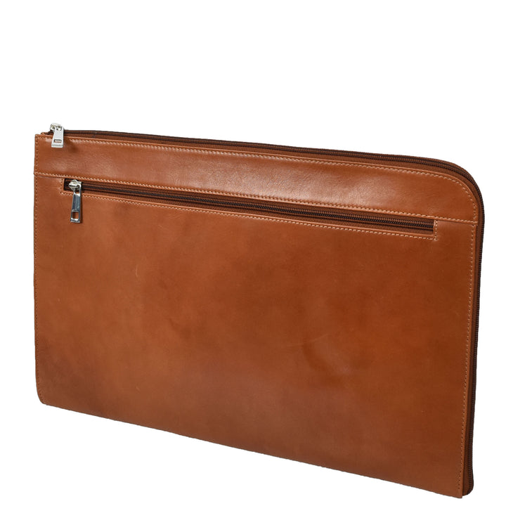 Real Leather Portfolio Case A4 Business Document Organiser Folio Underarm Bag Doc Cognac-3