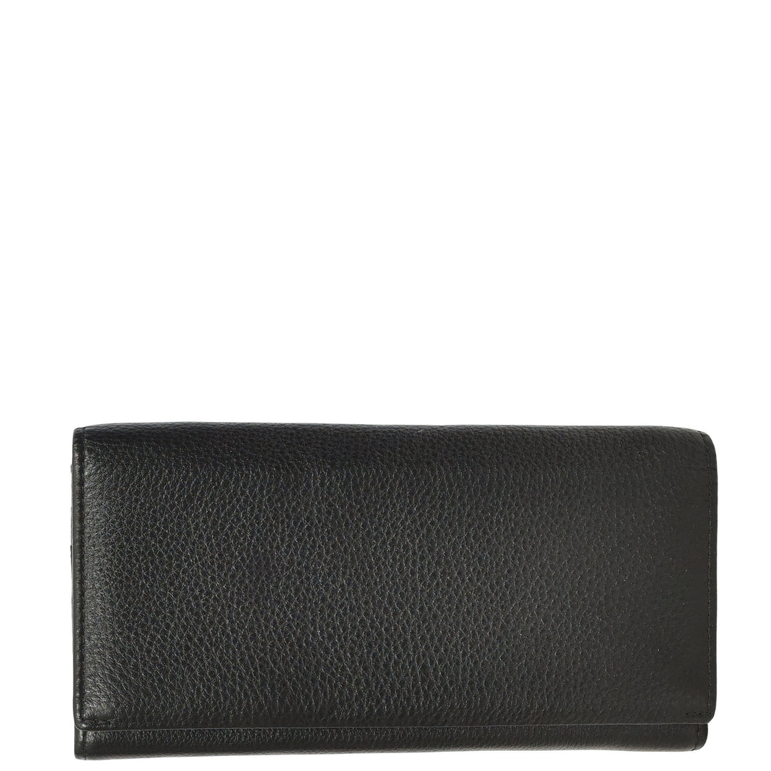 Womens Real Leather Purse Envelope Style with Metal Frame Large Size Clutch Wallet Cumbria Black