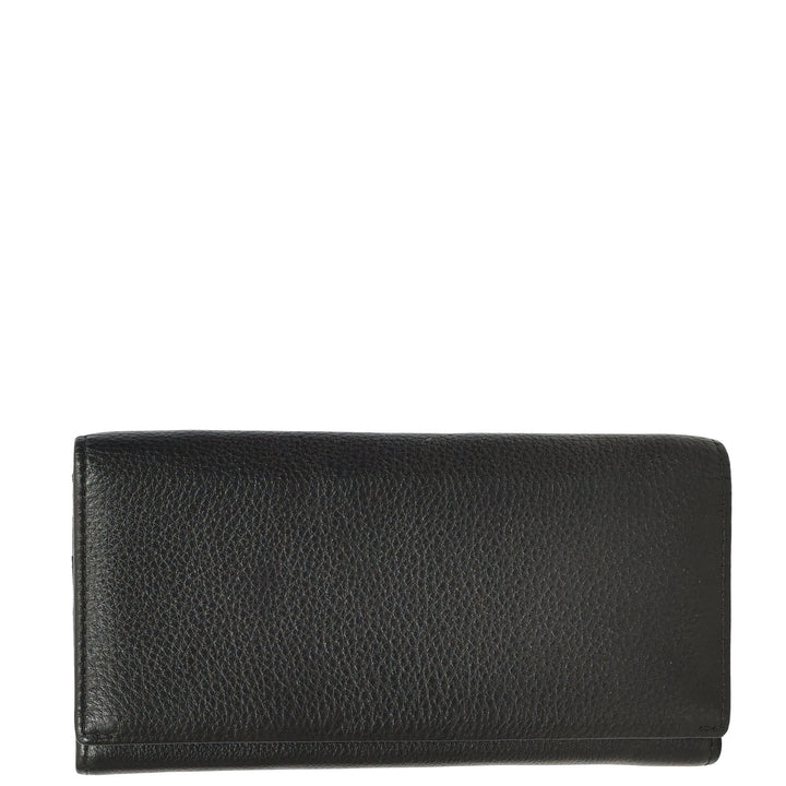 Womens Real Leather Purse Envelope Style with Metal Frame Large Size Clutch Wallet Cumbria Black