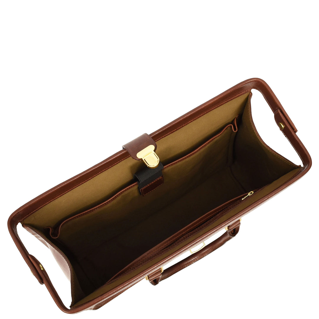 Real Leather Doctors Briefcase Gladstone Lawyers Bag with Laptop Compartment Cullen Brown