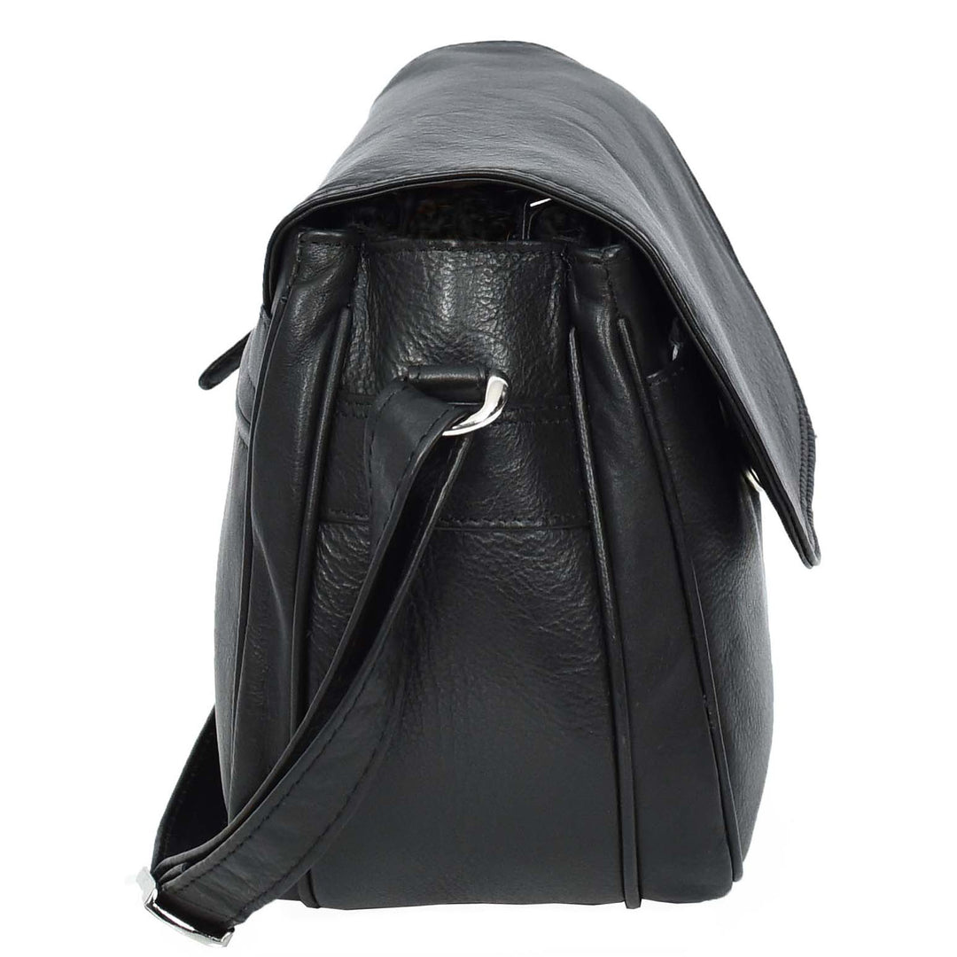 Womens Real Leather Small Crossbody Bag Classic Organiser Multi Pockets Kiera Black-3