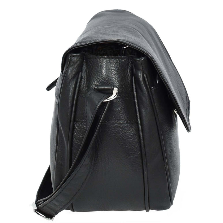 Womens Real Leather Small Crossbody Bag Classic Organiser Multi Pockets Kiera Black-3
