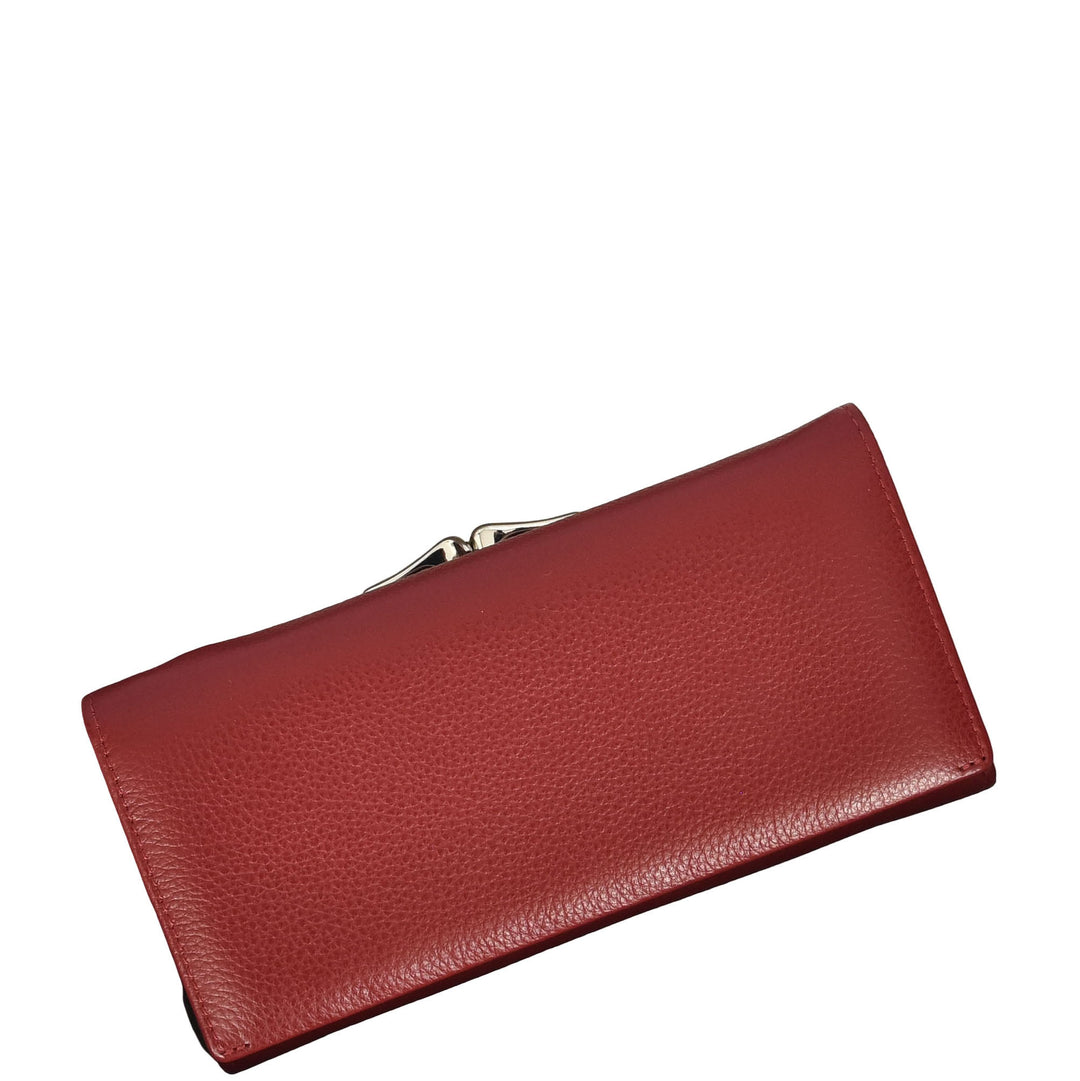 Womens Real Leather Purse Envelope Style with Metal Frame Large Size Clutch Wallet Cumbria Red
