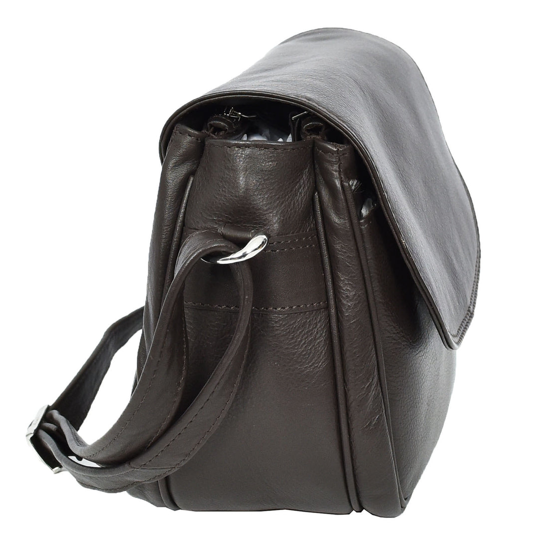 Womens Real Leather Small Crossbody Bag Classic Organiser Multi Pockets Kiera Brown -3