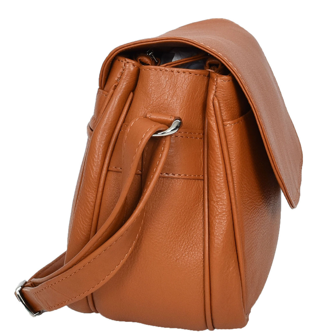 Womens Real Leather Small Crossbody Bag Classic Organiser Multi Pockets Kiera Tan-3