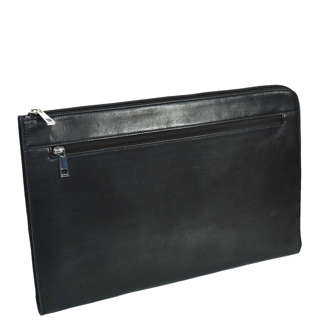 Real Leather Portfolio Case A4 Business Document Organiser Folio Underarm Bag Doc Black-3