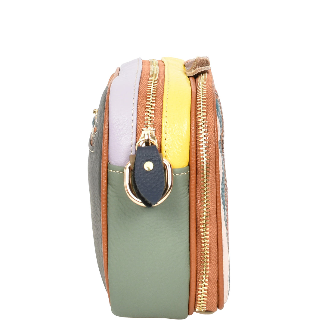 Women's Real Cowhide Leather Multicoloured Patchwork Crossbody Bag HOL209