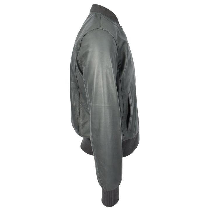Mens Leather MA-1 Bomber Jacket Ryan Grey