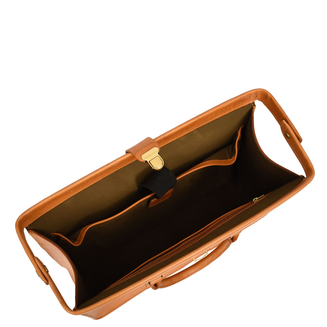Real Leather Doctors Briefcase Gladstone Lawyers Bag with Laptop Compartment Cullen Tan