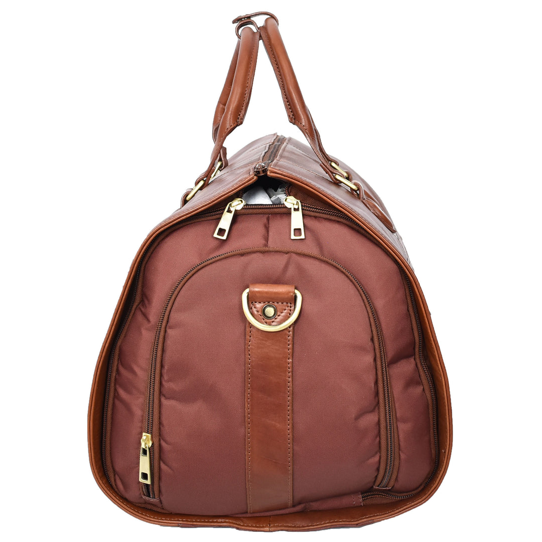 Real Leather Garment Suit Carrier 2-in-1 Holdall Duffel Travel Bag Ludlow Tan