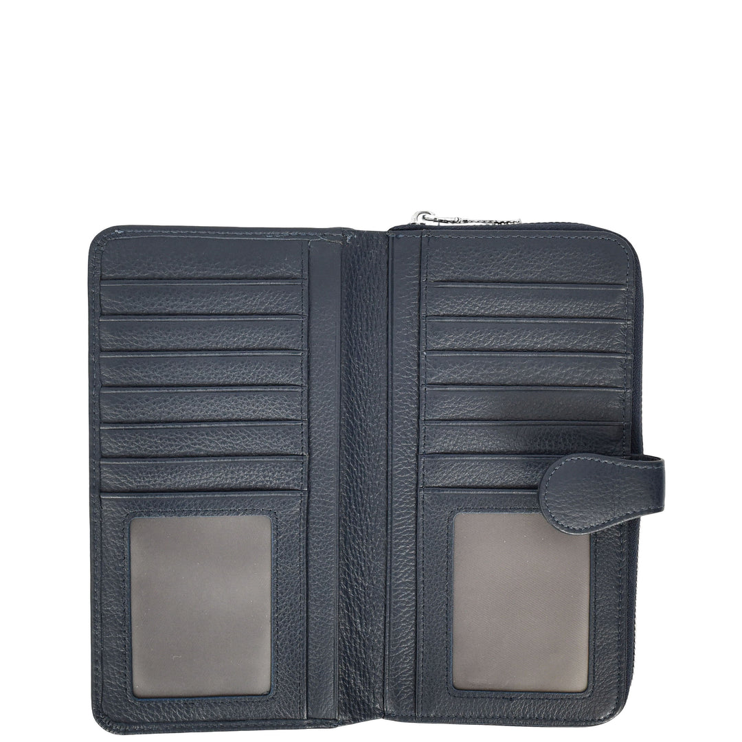 Womens Real Leather Purse Envelope Style Clutch Wallet HOL732 Navy