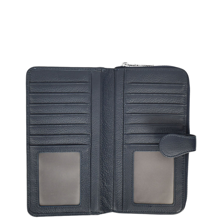 Womens Real Leather Purse Envelope Style Clutch Wallet HOL732 Navy