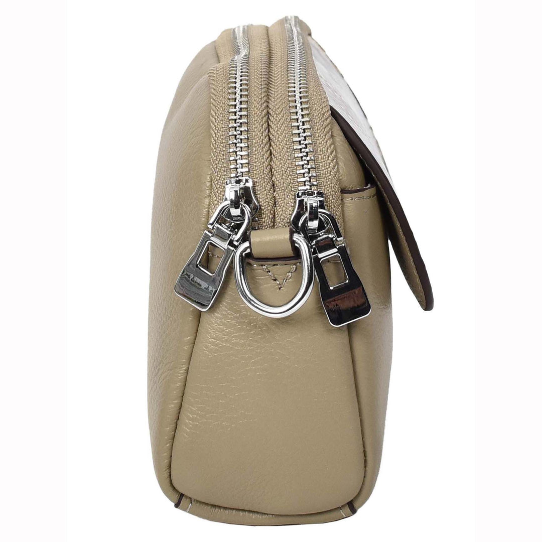 Women's Leather Crossbody Sling Bag Small Exotic Snake-Print Sahara Beige 3