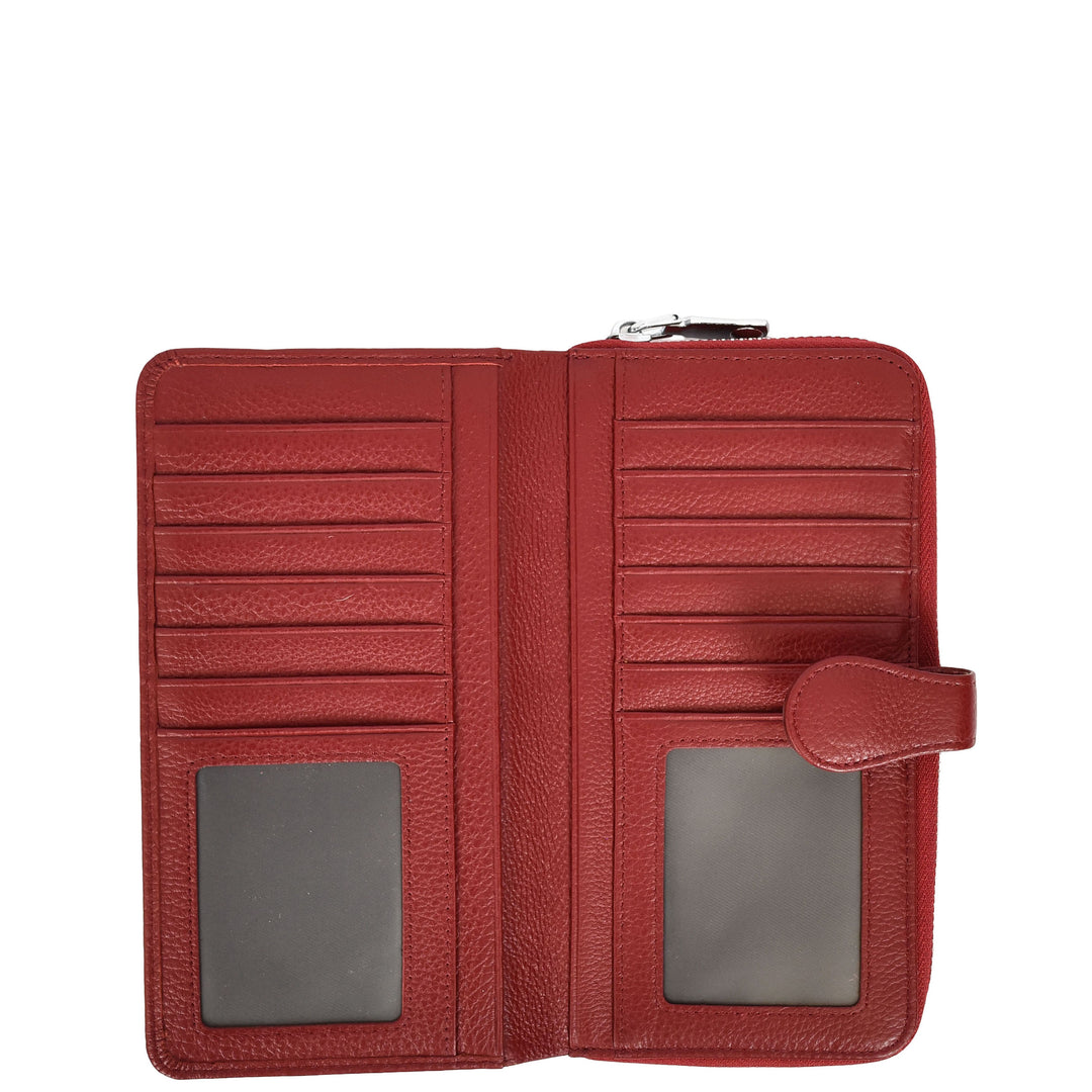 Womens Real Leather Purse Envelope Style Clutch Wallet HOL732 Red