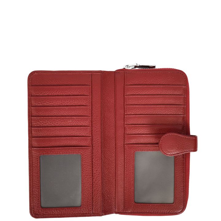 Womens Real Leather Purse Envelope Style Clutch Wallet HOL732 Red