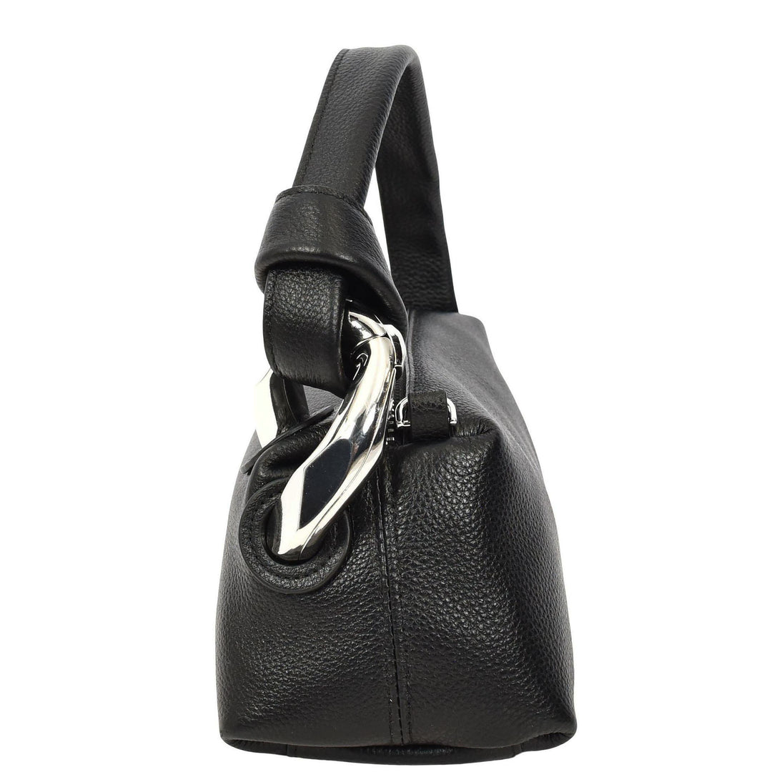 Womens Real Leather Handbag Small Size with Adjustable Strap Amara Black