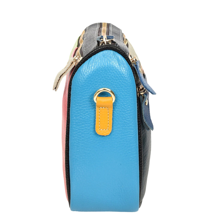 Women's Real Cowhide Leather Multicolour Patchwork Crossbody Bag Colour Block Design HOL309