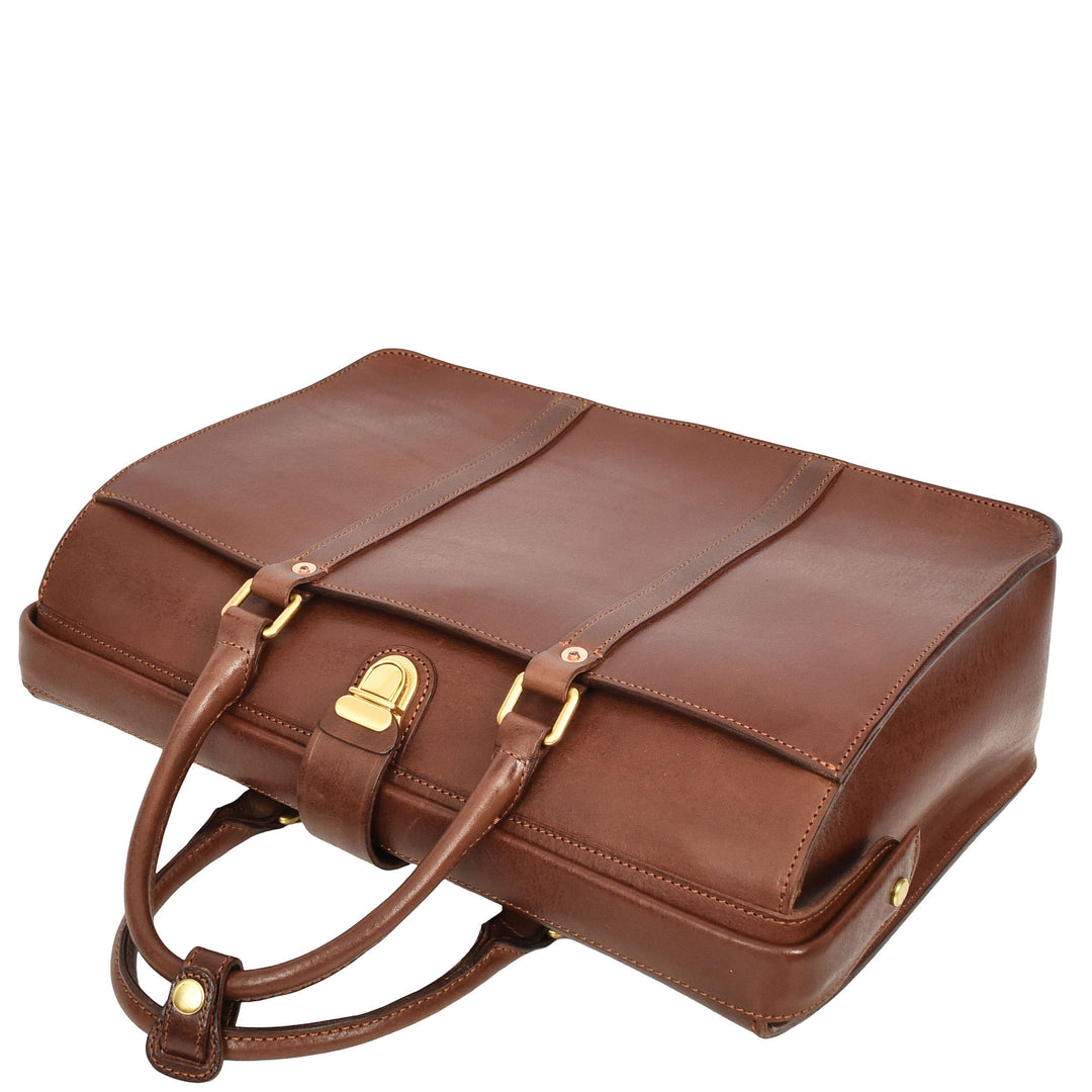 Real Leather Doctors Briefcase Gladstone Lawyers Bag with Laptop Compartment Cullen Brown