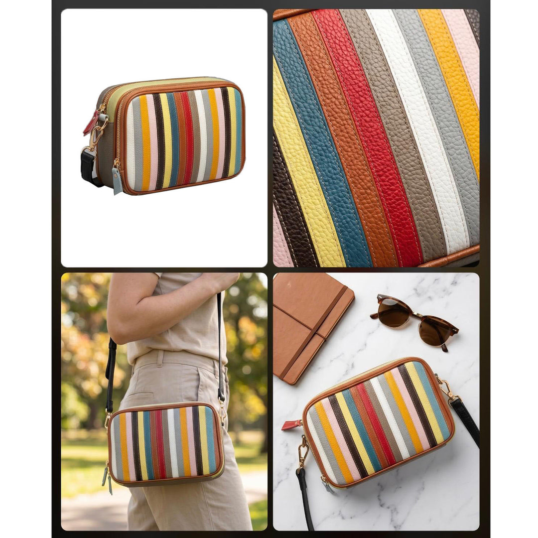 Women's Real Cowhide Leather Multicoloured Patchwork Crossbody Bag HOL209