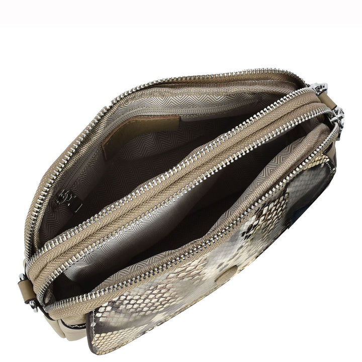 Women's Leather Crossbody Sling Bag Small Exotic Snake-Print Sahara Beige 4