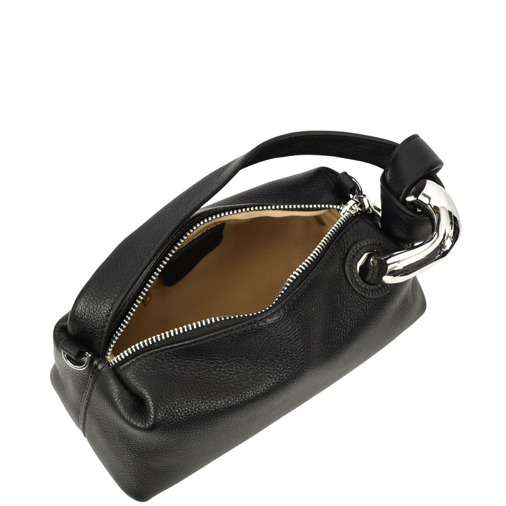 Womens Real Leather Handbag Small Size with Adjustable Strap Amara Black