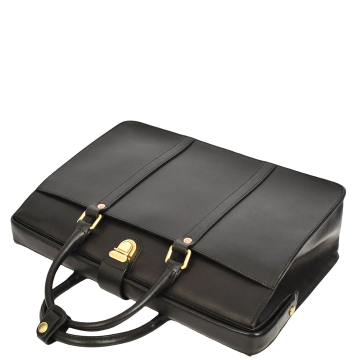 Real Leather Doctors Briefcase Gladstone Lawyers Bag with Laptop Compartment Cullen Black