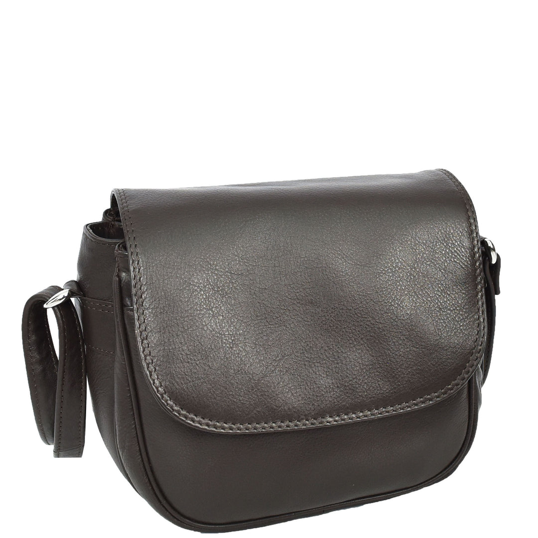 Womens Real Leather Small Crossbody Bag Classic Organiser Multi Pockets Kiera Brown-4